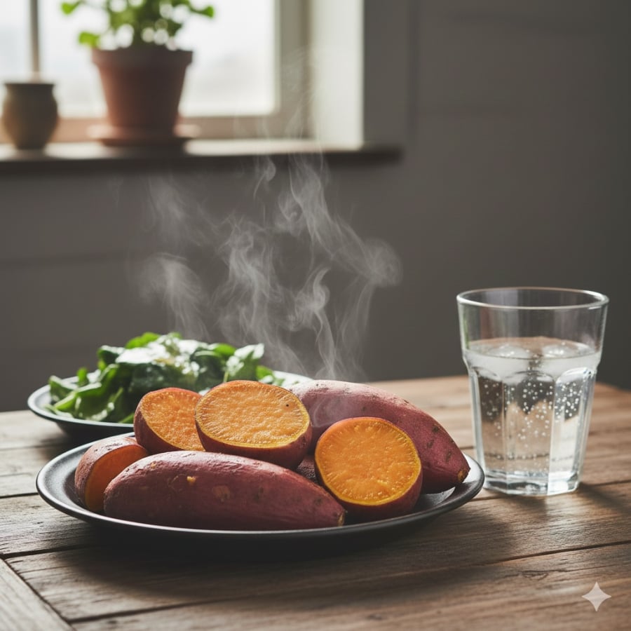 Khoai lang luộc chứa nhiều chất chống oxy hóa tự nhiên, hỗ trợ miễn dịch và tim mạch.