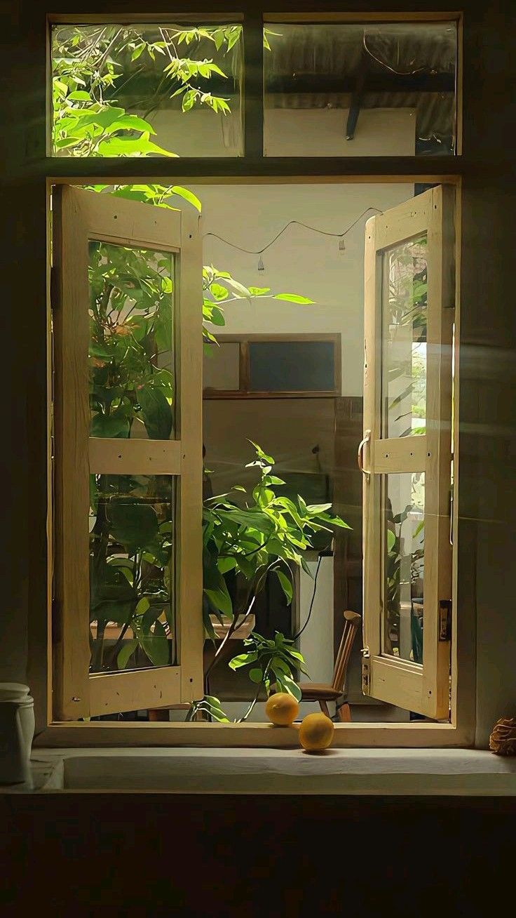 Cửa sổ có cây xanh giúp thư giãn và cải thiện không khí vào nhà