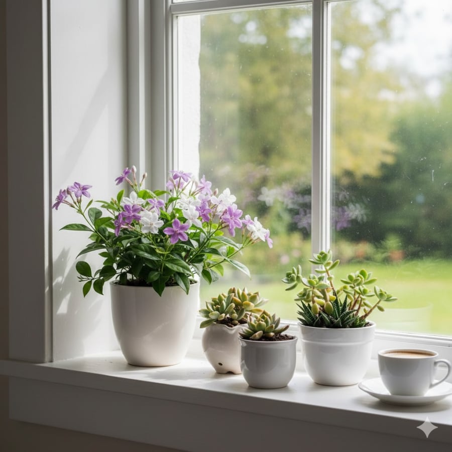 Nhài Nhật và sen đá – biểu tượng của đổi mới, bền vững và tài lộc ổn định.