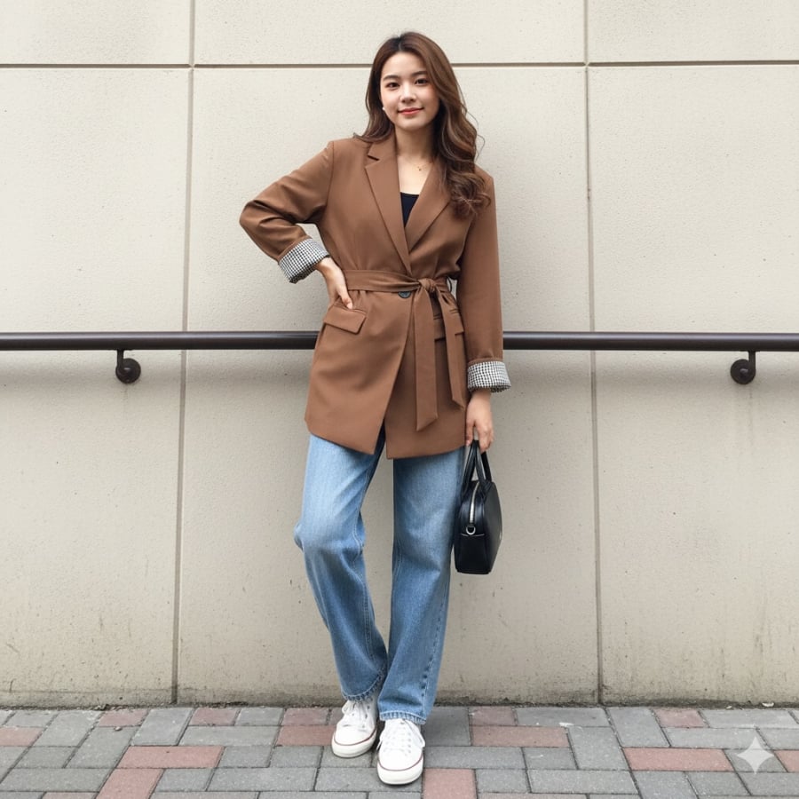 Jeans ống loe hoặc ống dài là “bạn đồng hành” lý tưởng của áo nhấn eo