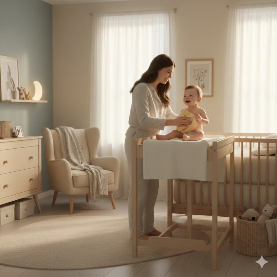 Mẹ vệ sinh cơ thể cho bé bằng nước ấm giúp giữ ấm, hạn chế vi khuẩn và tăng sức đề kháng.