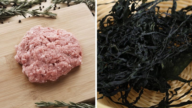 Nguyên liệu nấu canh rong biển thịt bằm  