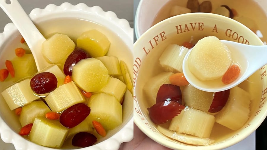 Mía nấu với táo đỏ, gừng và kỷ tử là loại đồ uống bổ dưỡng dành cho mùa đông.