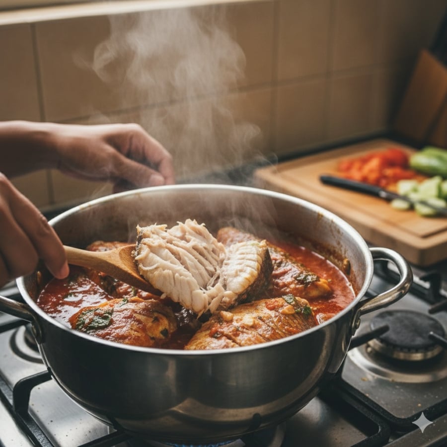 Cá có mùi hắc, thịt dai hoặc khác thường khi nấu là dấu hiệu cần cảnh giác về chất lượng và độ an toàn thực phẩm.