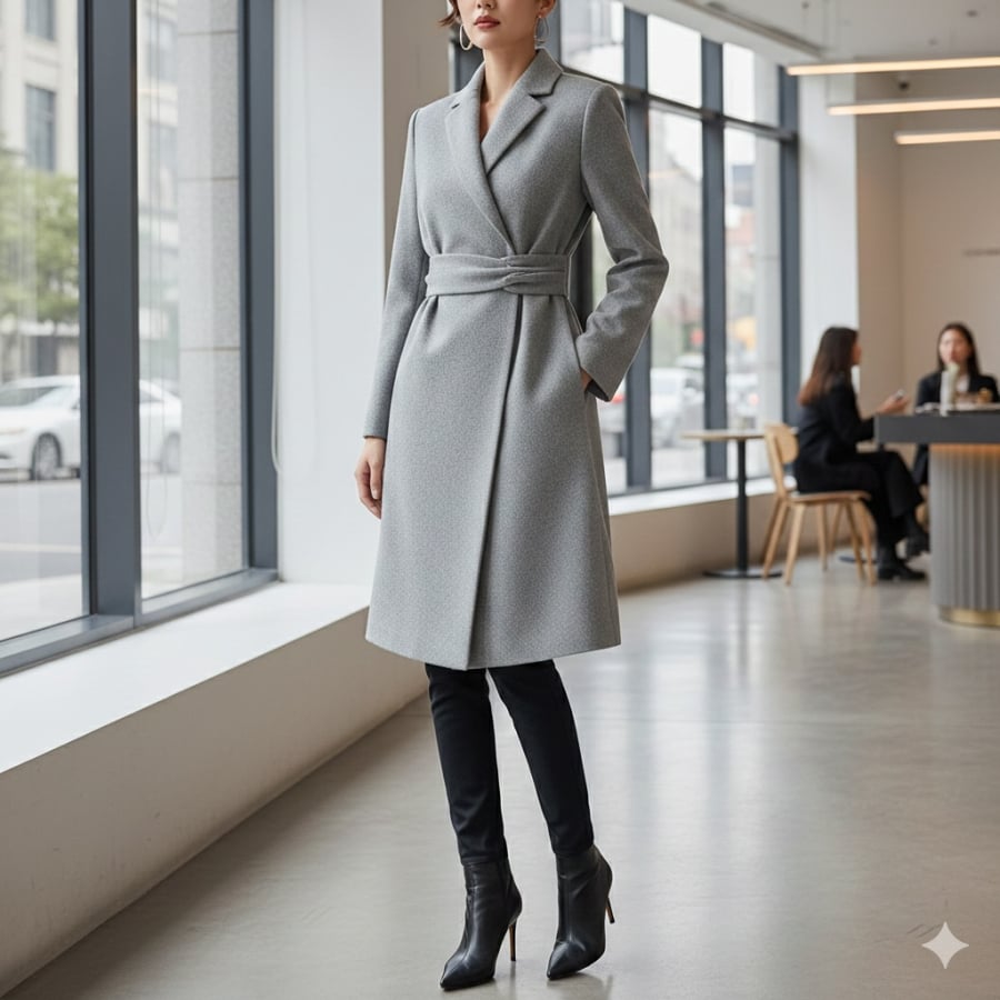 Áo khoác nhấn eo giúp cân chỉnh tỷ lệ cơ thể, đặc biệt phù hợp với nàng thấp muốn tôn dáng.