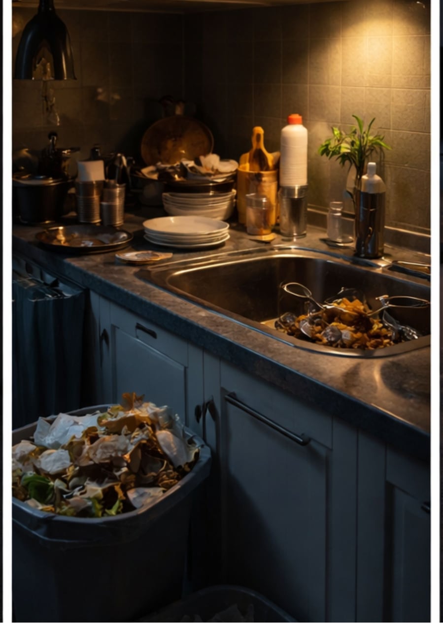 Bếp bẩn, bát đĩa bẩn để qua đêm gây mất vệ sinh và tổn hại phong thuỷ