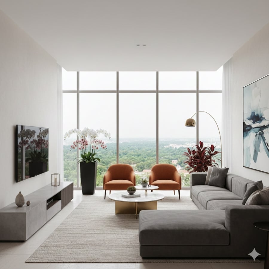 Cây xanh trong nhà người giàu không chỉ để trang trí mà còn tạo cảm giác ổn định, tinh tế cho không gian sống.