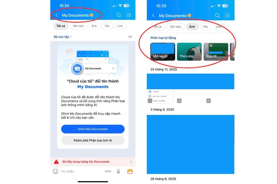 Zalo đổi tên “Cloud của tôi” thành “My Documents”, tập trung vào trải nghiệm lưu trữ và truy cập dữ liệu cá nhân.