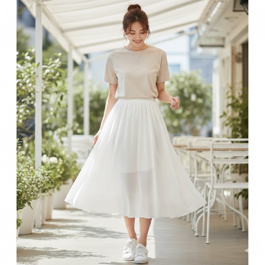 Chân váy trắng là item vượt thời gian, giúp phụ nữ ngoài 30–40 trông trẻ trung và hiện đại hơn.