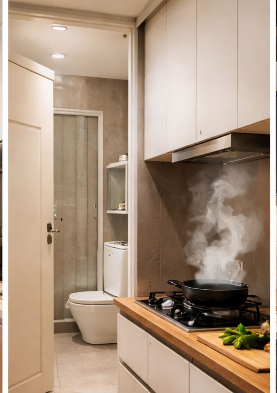 Bếp cạnh nhà vệ sinh sẽ không đảm bảo vệ sinh thực phẩm và tổn hại phong thuỷ