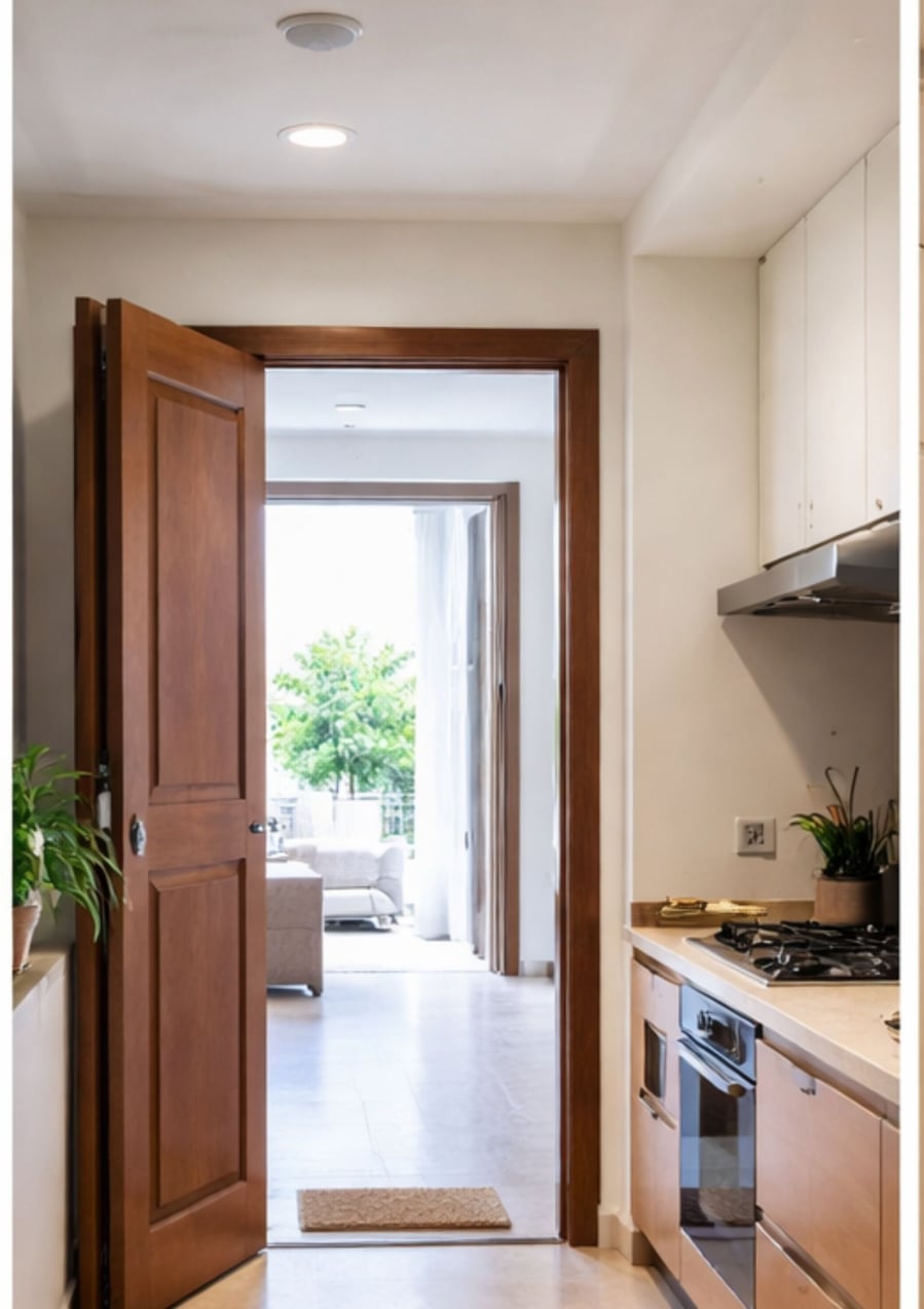 Bếp đối diện cửa chính sẽ vừa bất tiện sinh hoạt vừa tổn hao tài lộc