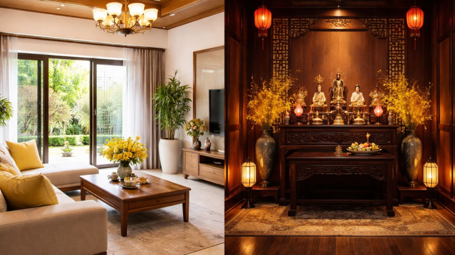 Ánh sáng khác biệt ở phòng khách và phòng thờ theo nguyên tắc tâm linh phong thuỷ