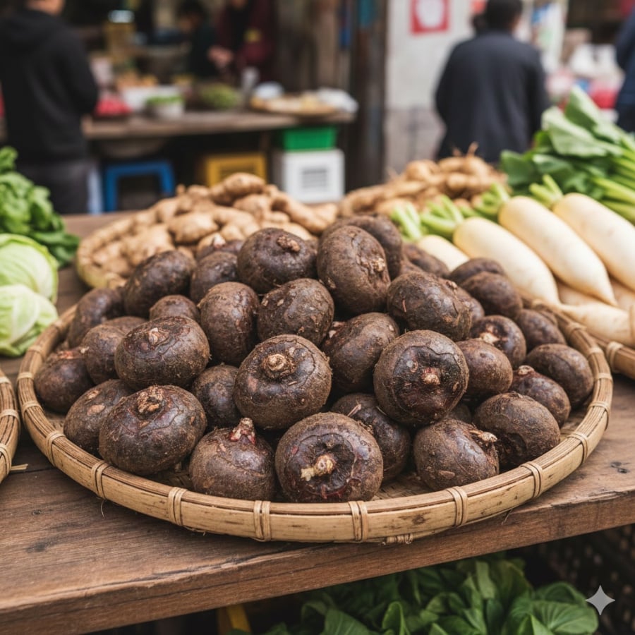 Mã thầy (củ năng) – loại củ giá rẻ ở chợ Việt, giòn mát tự nhiên, rất hợp dùng trong những ngày lạnh.