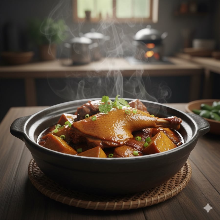 Khoai nưa nấu cùng thịt giúp cân bằng vị béo, phù hợp bữa ăn thu đông nhiều dầu mỡ.