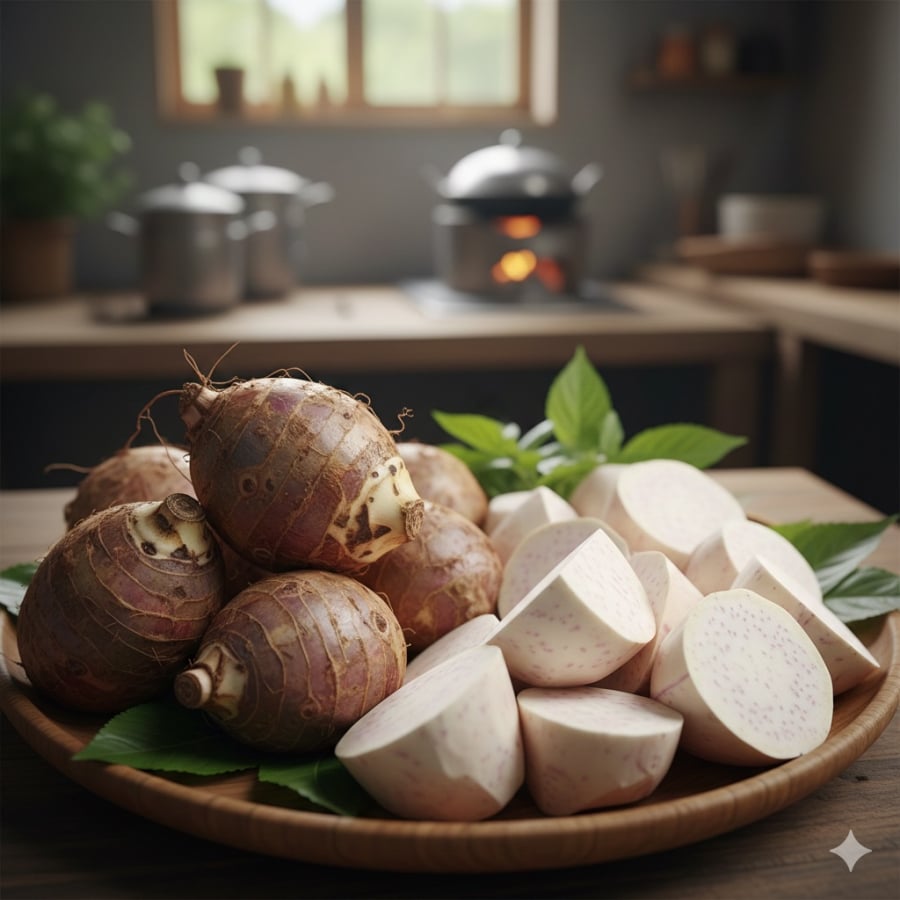 Khoai nưa – loại củ mọc nhiều ở Việt Nam, giàu chất xơ hòa tan, tạo cảm giác no nhưng không gây nặng bụng.