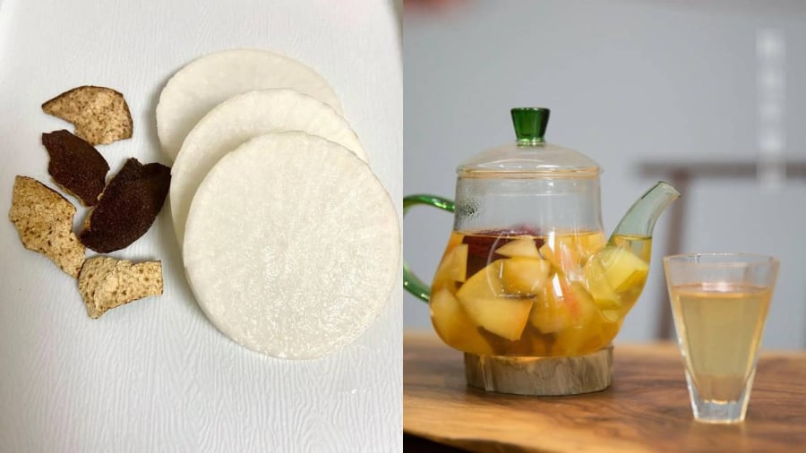Sự kết hợp của củ cải trắng và trần bì tạo ra một loại đồ uống bổ phổi.