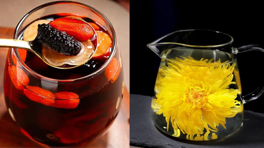 Trà dâu tằm kỷ tử và trà hoa cúc là những loại trà thảo mộc tốt cho sức khỏe, phù hợp với người thường xuyên thức khuya.