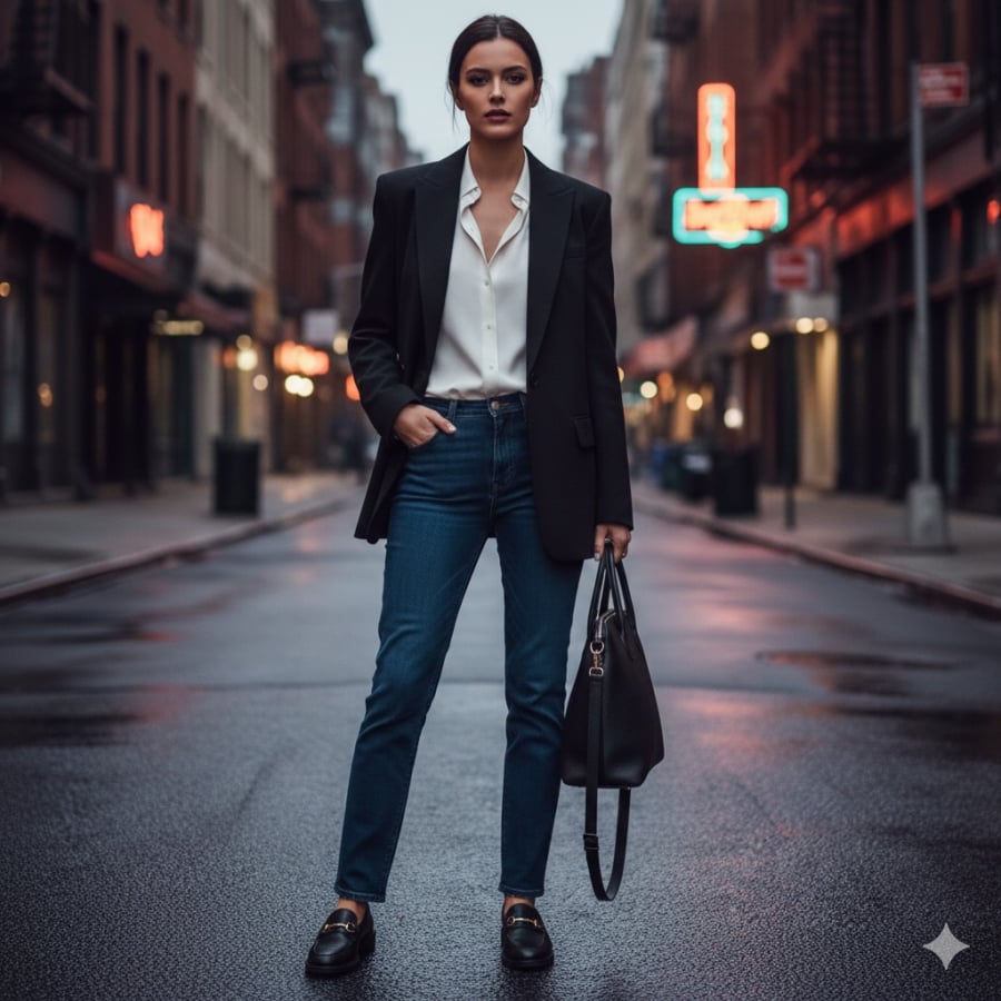 Jeans và loafer là combo thanh lịch, thoải mái mà vẫn giữ được vẻ thời trang.