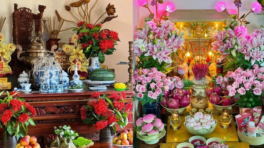 Ngày mùng 1 tháng Chạp, gia chủ có thể đặt mâm cỗ và bình hoa tươi lên bàn thờ để cầu tháng mới bình an, may mắn.