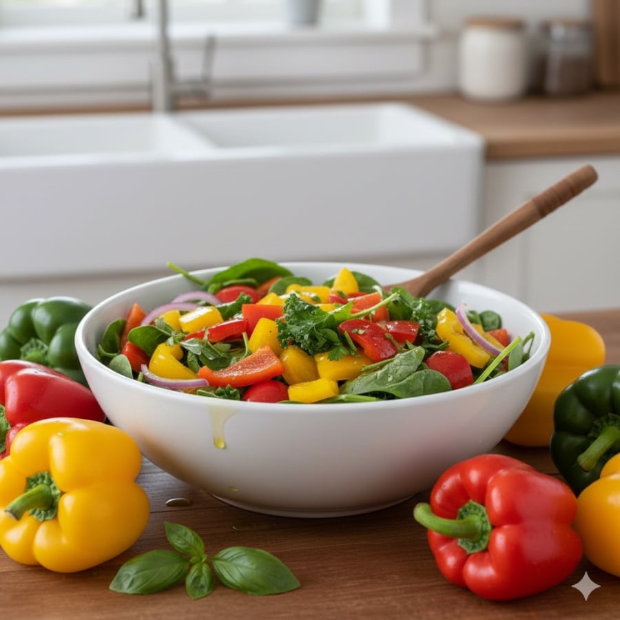 Chế biến ớt chuông đơn giản, ít dầu mỡ giúp giữ trọn dưỡng chất, đồng thời hỗ trợ cơ thể tạo môi trường lành mạnh để giảm nguy cơ tổn thương tế bào.