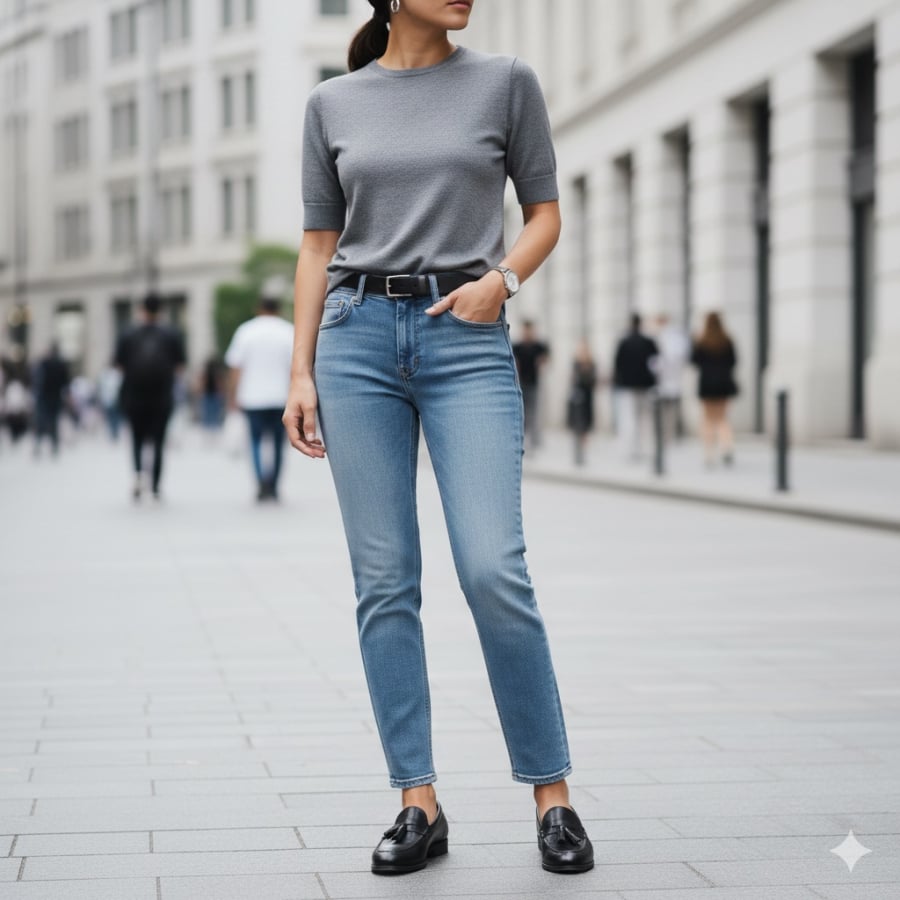 Giày loafer là lựa chọn lý tưởng để mặc quần jeans đi làm mà vẫn giữ được sự trẻ trung.