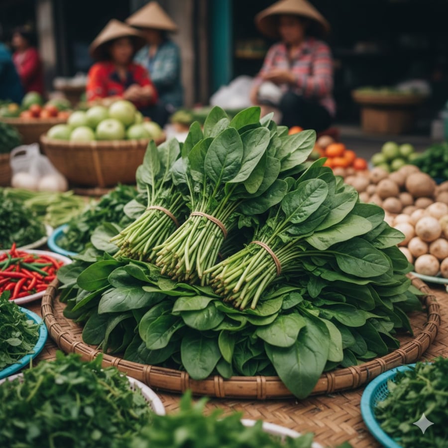 Cải bó xôi – loại rau quen thuộc ở chợ Việt nhưng chứa hàm lượng sắt cao hơn nhiều người nghĩ.