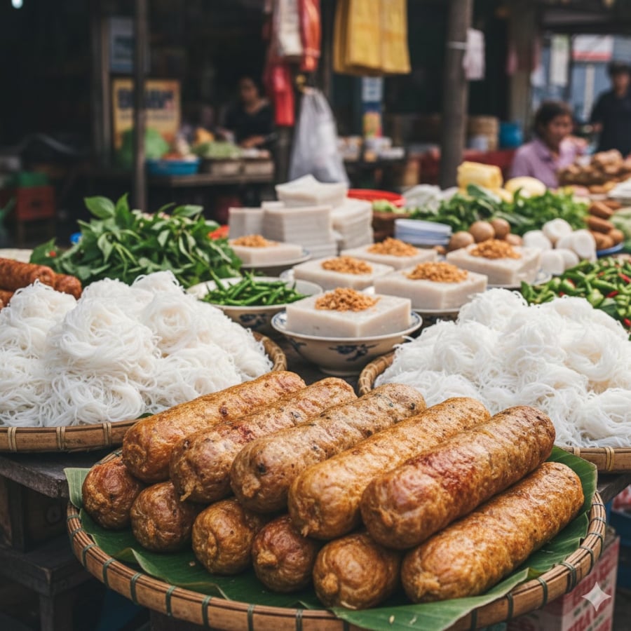 Giò chả, bún, bánh đúc là những thực phẩm quen mặt nhưng có nguy cơ bị trộn hàn the nếu mua ở nơi không rõ nguồn gốc.