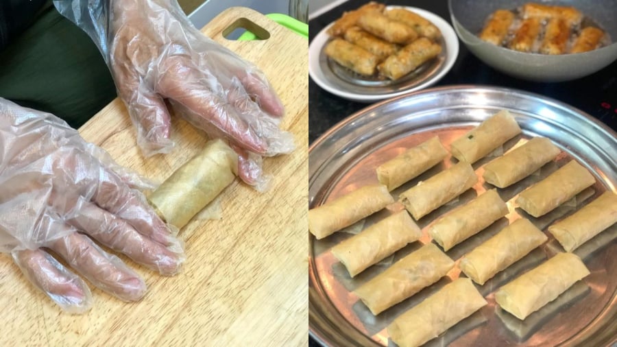 Khi gói nem, bạn không nên cuốn quá chặt tay.