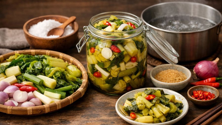 Dưa cải là một món ăn phổ biến trong mâm cơm Việt