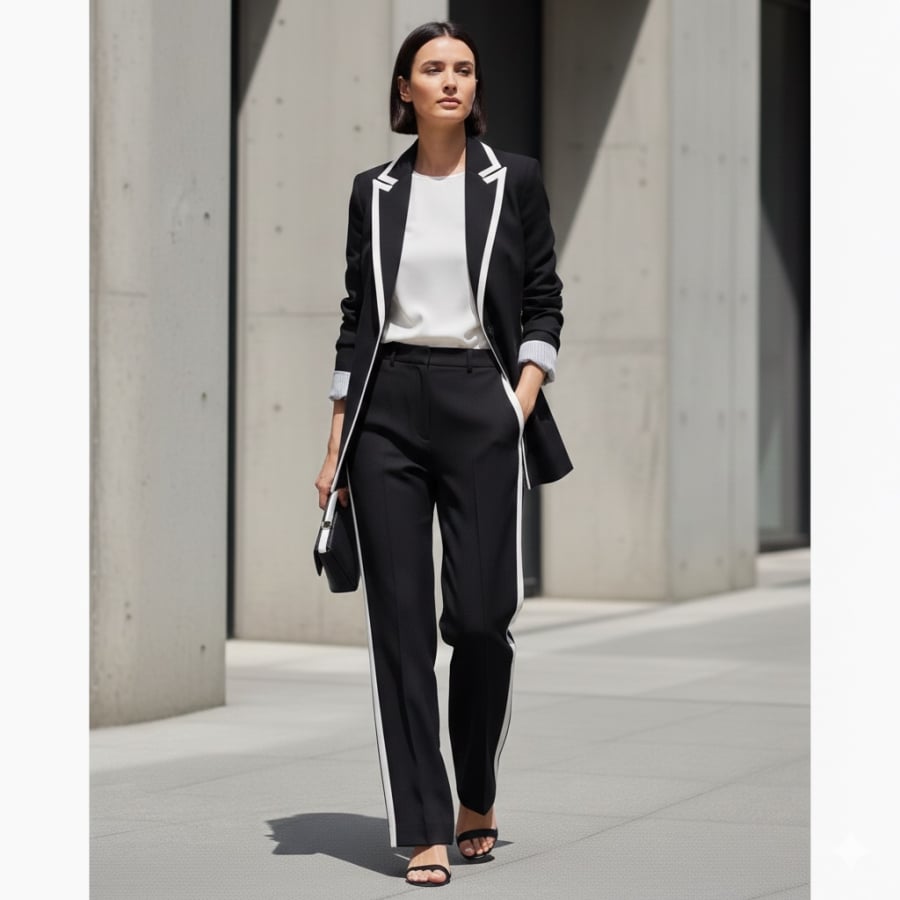 Set đồ đen – trắng mang đến vẻ ngoài gọn gàng, hiện đại, phù hợp cả đi làm lẫn dạo phố.