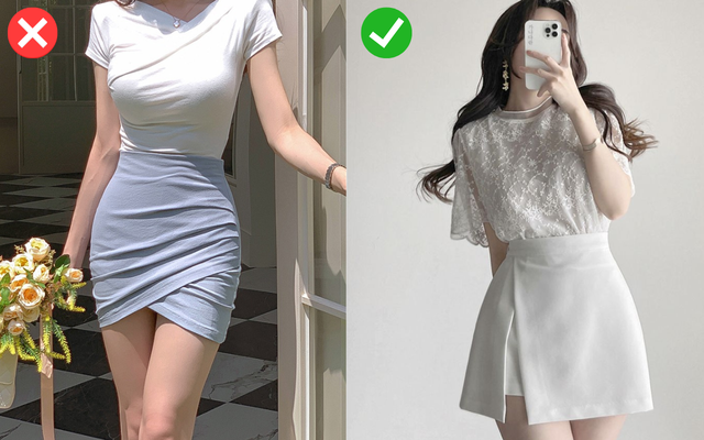 Thay vì lựa chọn những thiết kế quá cầu kỳ, chị em có thể ưu tiên chân váy vạt chéo nhẹ nhàng