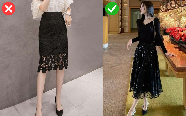 Chất liệu ren dày kết hợp phom váy bó và độ dài không lý tưởng thường khiến vóc dáng trông nặng nề,
