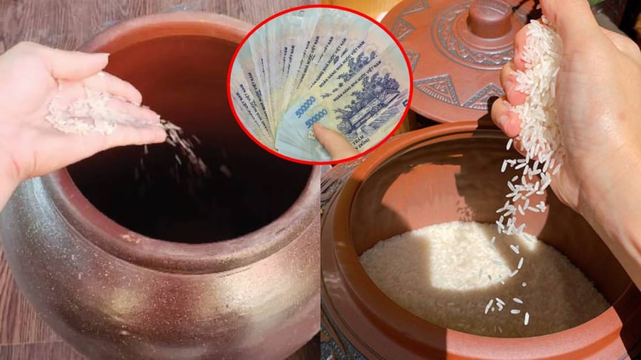 Bạn có thể bỏ một số vật cầu tài lộc trong hũ gạo để thu hút may mắn, tài lộc.