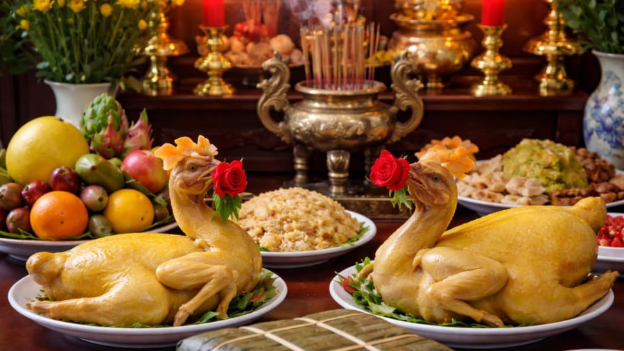 Gà thường là cúng phẩ quan trọng trong ngày Tết