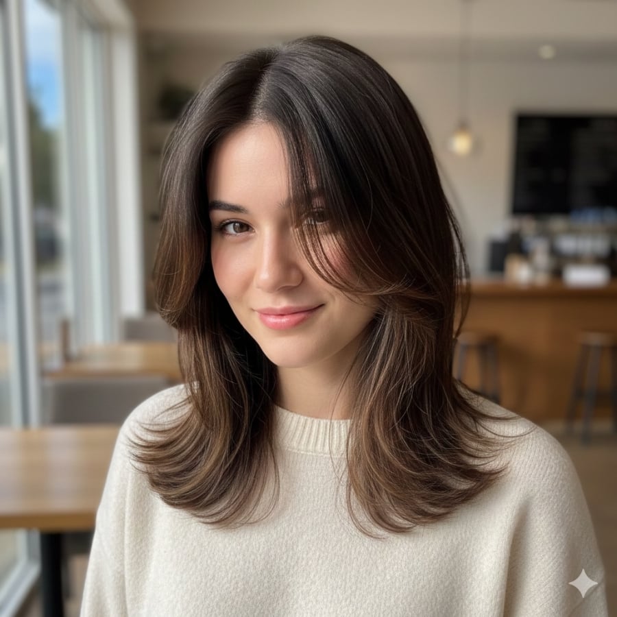 Tóc ngang vai layer là lựa chọn an toàn, dễ áp dụng cho nhiều dáng mặt.