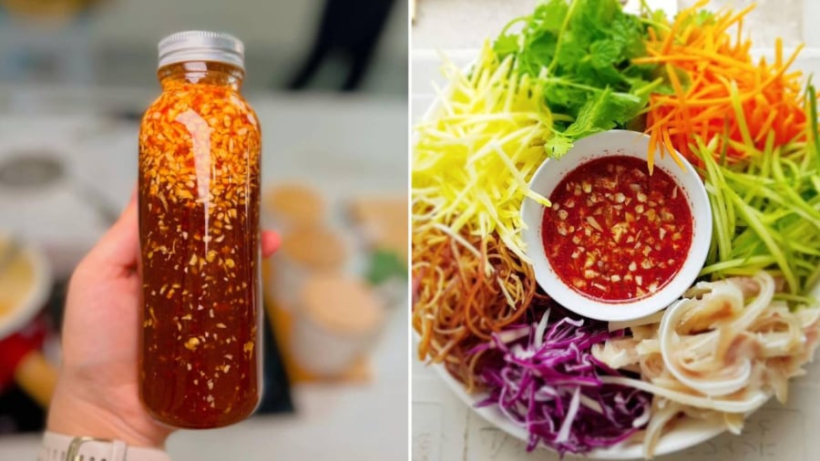 Phần nước mắm trộn nộm, gỏi có thể pha sẵn và bảo quản trong ngăn mát tủ lạnh để dùng dần. 
