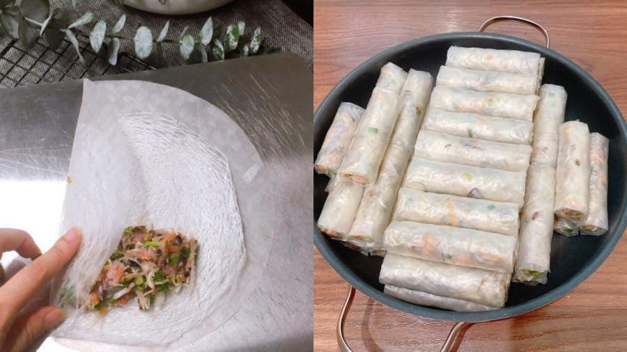 Khi gói nem, bạn không nên gói quá chặt tay.