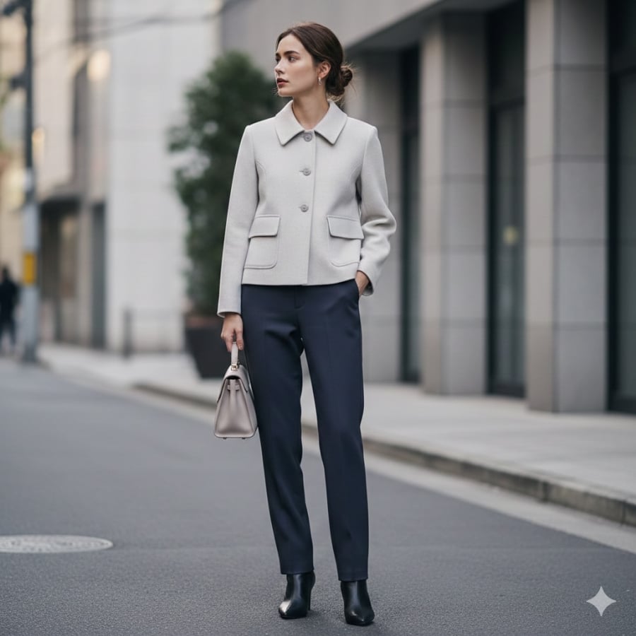 Áo dạ ngắn là lựa chọn lý tưởng để hack tuổi, giúp vóc dáng trông cao ráo và trẻ trung hơn.