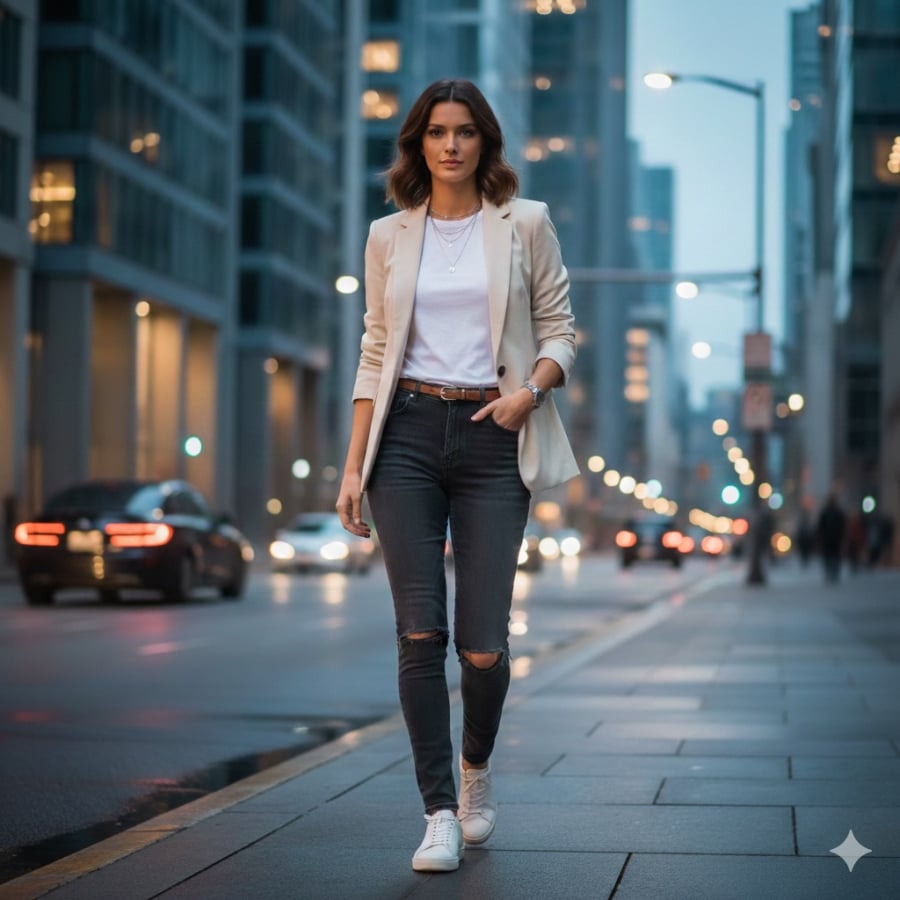 Blazer sáng màu giúp phụ nữ ngoài 40 trẻ trung hơn mà vẫn giữ được nét tinh tế.