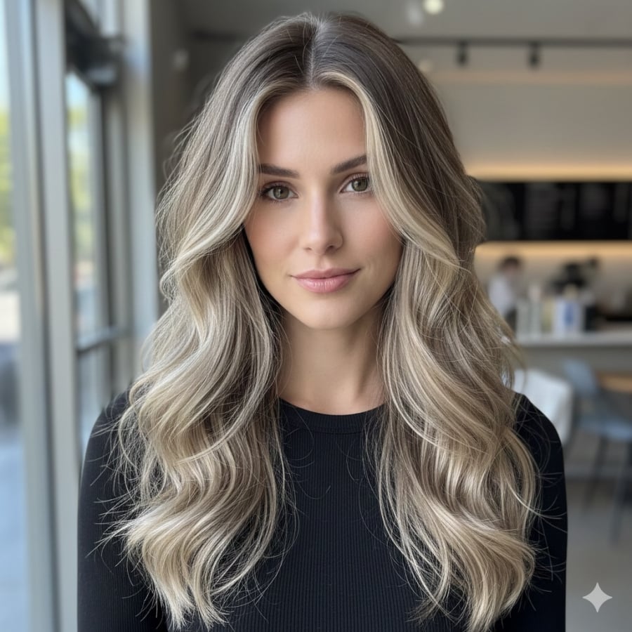 Highlight mảnh giúp tóc bạc hòa vào mảng sáng – tối, hạn chế lộ rõ khi tóc mọc dài.