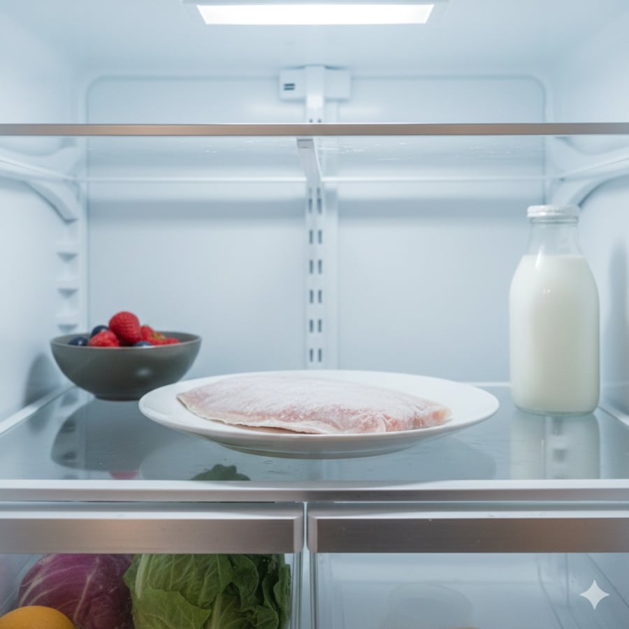 Tháo bao bì và rã đông cá từ từ trong ngăn mát giúp giữ chất lượng cá và hạn chế nguy cơ mất an toàn thực phẩm.