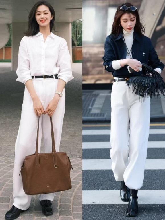 Sự kết hợp giữa quần ống rộng trắng và áo sơ mi mang đến diện mạo cân bằng giữa nét thanh lịch và vẻ mềm mại. 