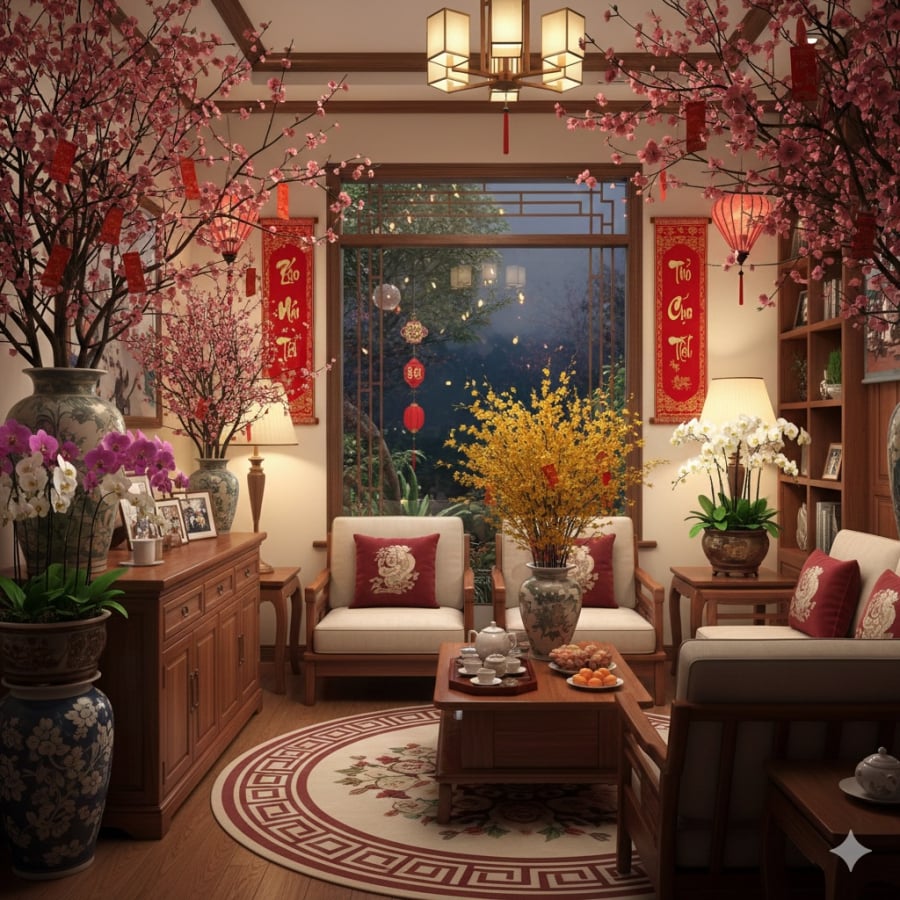 Những loài hoa quen thuộc như đào, mai, lan hồ điệp vẫn luôn là “linh hồn” của không gian Tết Việt.