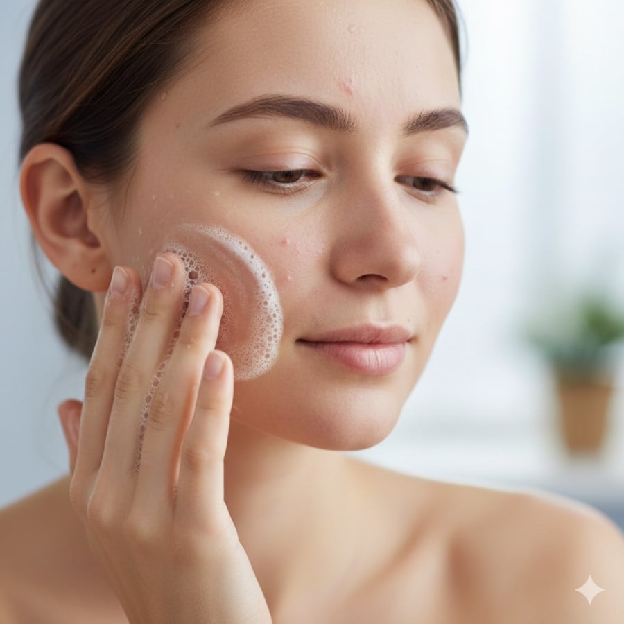 Thói quen làm sạch da chưa đúng cách và chạm tay lên mặt thường xuyên là nguyên nhân khiến mụn dễ bùng phát, nhất là dịp cận Tết.