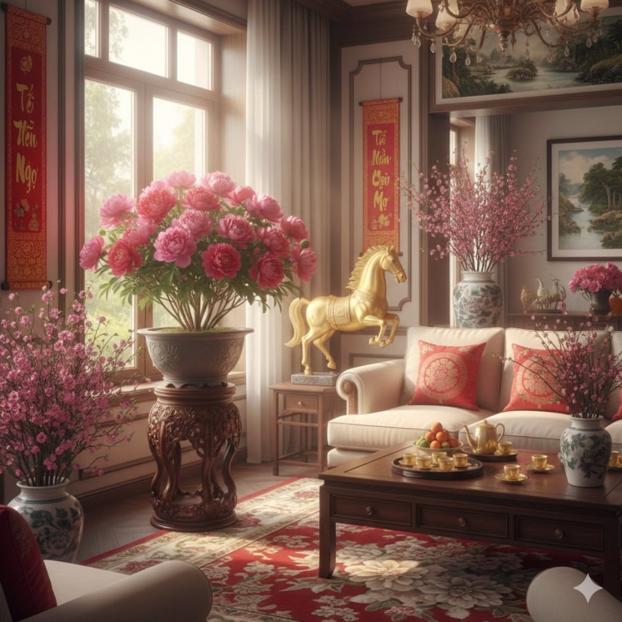 Mẫu đơn được nhiều gia đình trưng dịp Tết như biểu tượng của phú quý, đủ đầy và khởi đầu năm mới hanh thông.