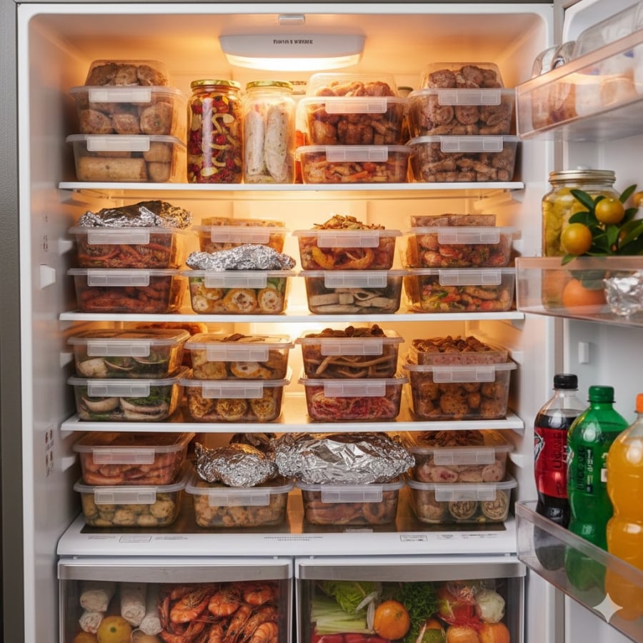 Tích trữ quá nhiều thực phẩm nấu sẵn trong tủ lạnh dịp Tết có thể làm tăng nguy cơ ngộ độc nếu bảo quản quá thời gian an toàn.