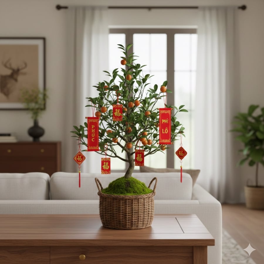 Trang trí vừa đủ trên cây cảnh Tết để kích hoạt vận may mà vẫn giữ vẻ tự nhiên.