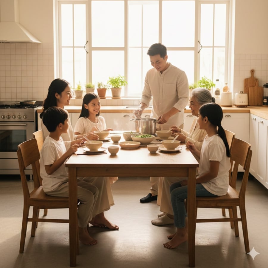 Không gian bếp gọn gàng không chỉ đảm bảo vệ sinh mà còn nuôi dưỡng nếp sống và sự gắn kết gia đình.