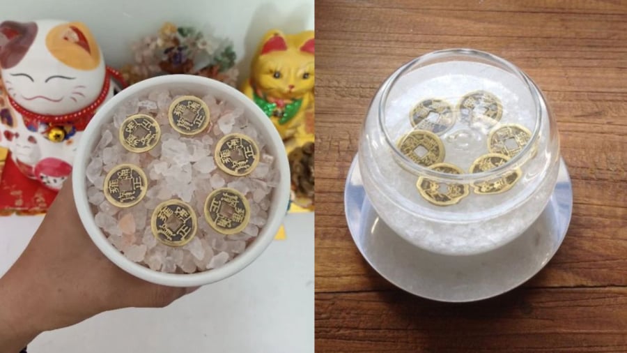 Gia chủ có thể đặt bát muối phong thủy trong nhà để hấp thụ năng lượng xấu trong nhà, giúp gia đạo bình an, tài lộc dồi dào.