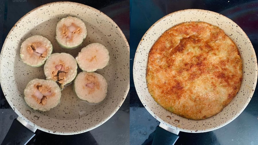 Nếu không có nồi chiên không dầu, bạn có thể sử dụng nước để rán bánh chưng.